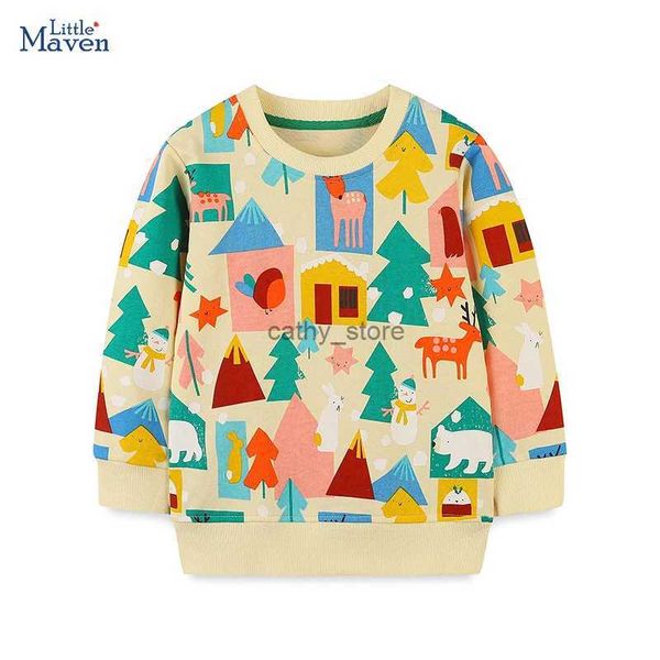 Pulôver Little Maven Hoodies para crianças meninos outono bebê meninas moletom roupas infantis algodão desenhos animados árvores de natal crianças l231215