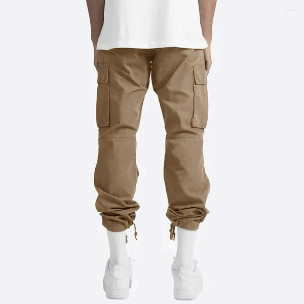 Calça masculina de trabalho confiável com cintura elástica e vários bolsos projetada para esportes ativos em cáqui/cinza/preto/marinho