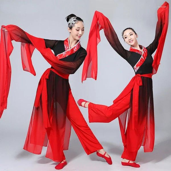 Palco desgaste tradicional chinês dança folclórica traje clássico yangko nacional mulheres guarda-chuva fã mostrar desempenho