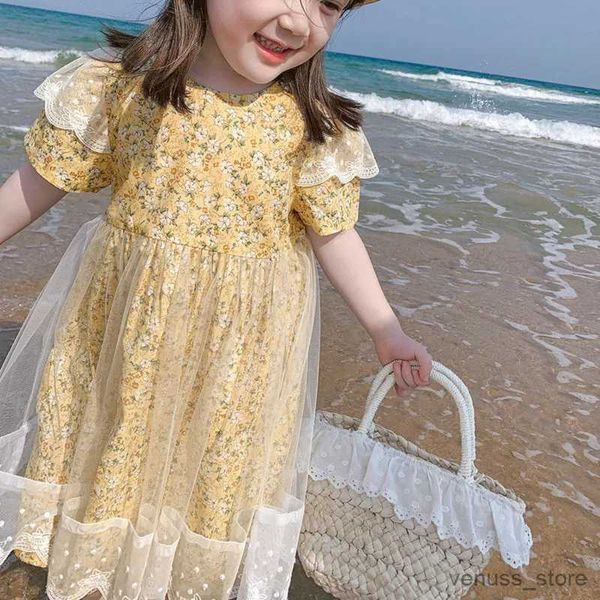 Abiti da ragazza Estate Giallo Lolita Abiti floreali per bambini Abiti da spiaggia per ragazze Abiti per bambini per adolescenti Abito da ballo per abito estivo da principessa fata