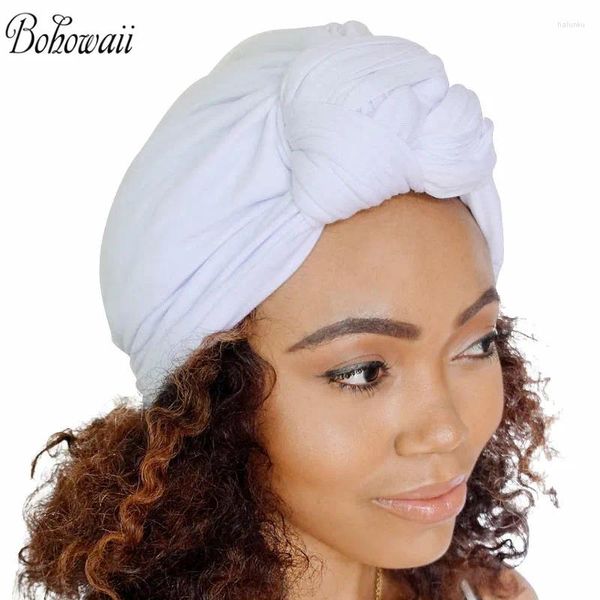 Abbigliamento etnico BOHOWAII Musulmano Moda Copricapo Modello africano Copricapo Turbante Cappelli femminili per le donne Jersey Hijab Caps Beanie Cap