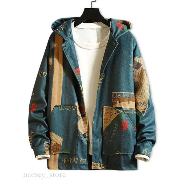 ZAFUL Giornale Lettera Fiore Stampa grafica Giacca con cappuccio ZAFUL Cotone Uomo Stampa vintage Tasca con bottoni Cappotto Giacche da esterno quotidiane Zaful Puffer 584