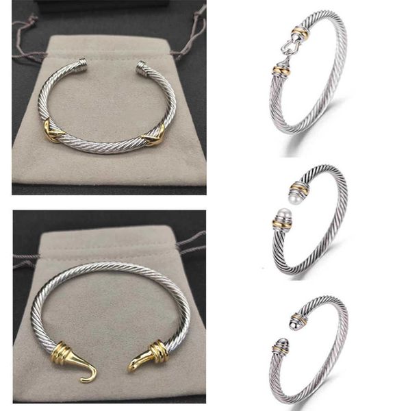 2024 bracciali per cavi bracciale Dy Diamond Dy Pulsera Gioielli di lusso per donne uomini Silver Gold Pearl Head X Bracciale a forma di cuffia Fahion Gioielli per regalo di Natale 5mm