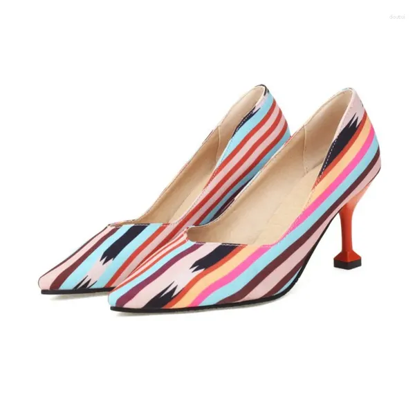 Vestido sapatos senhora 7cm med salto alto animal impresso bombas pontiagudas arco-íris cores misturadas cobra textura luxo designer chaussure 47 48
