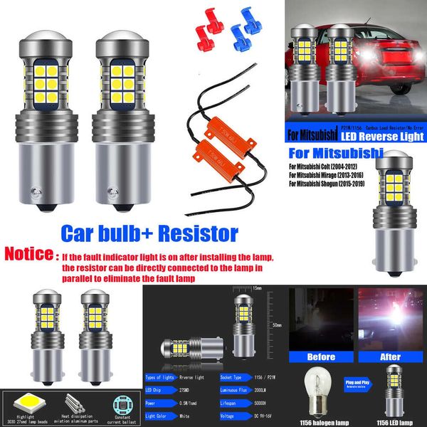 Novas luzes decorativas 2pcs Auto LED lâmpada reversa 1156 P21W 7506 BA15S Lâmpada de sinal de backup de carro Canbus sem erros para Mitsubishi Colt Mirage Shogun