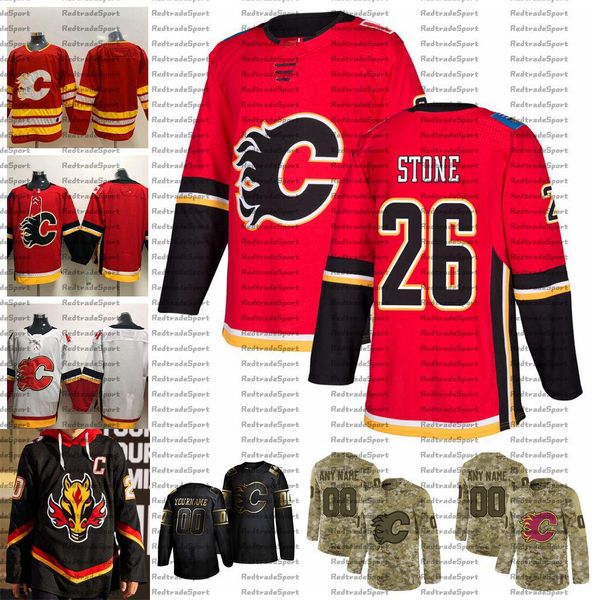 2021 Reverse Retro Personalizza # 26 Michael Stone Calgary Flames maglie Golden Edition Camo Veterans Day Fights Cancer Hockey Jersey