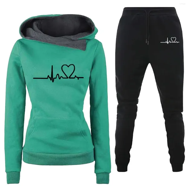 Calças femininas de duas peças primavera outono hoodies duas cores boné criativo carta impressão casual moda manga longa feminino moletom com capuz