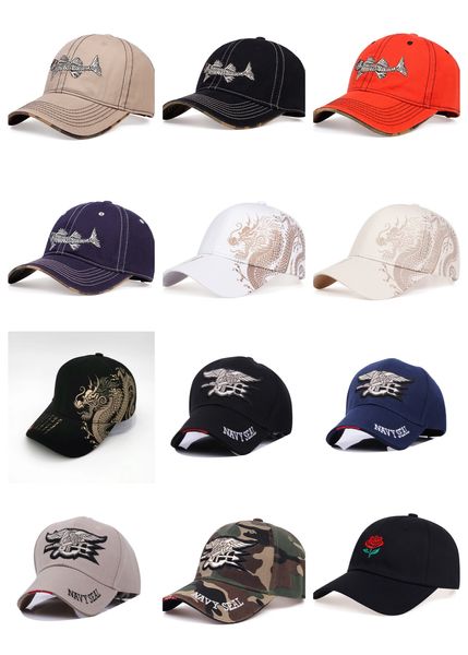 Popular Fish Bone Rose Bordado chinês Dragon Padrão Tático Baseball Chapéu de beisebol Moda e lazer Hip Hop Hat Hap