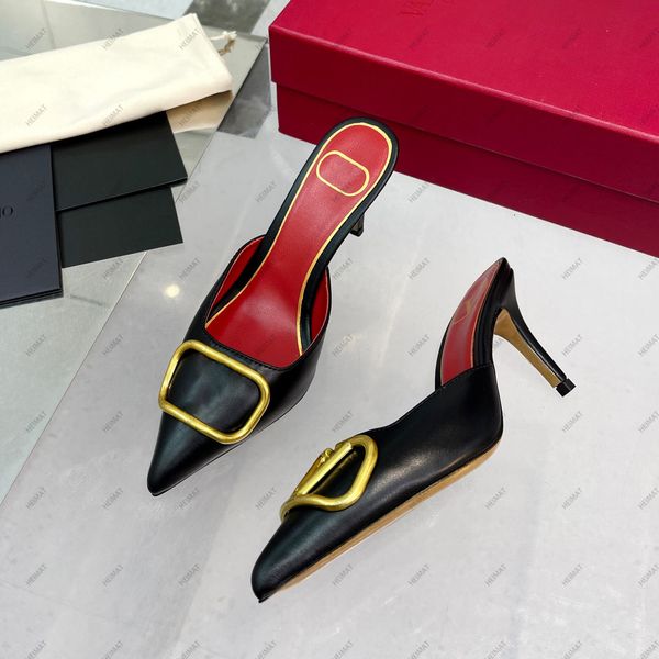 Décolleté da donna Tacchi alti Scarpe a punta Classici Fibbia a V in metallo Nudo Nero Rosso Opaco 6 cm 8 cm 10 cm Tacco sottile Scarpe da sposa da donna 35-41 10A