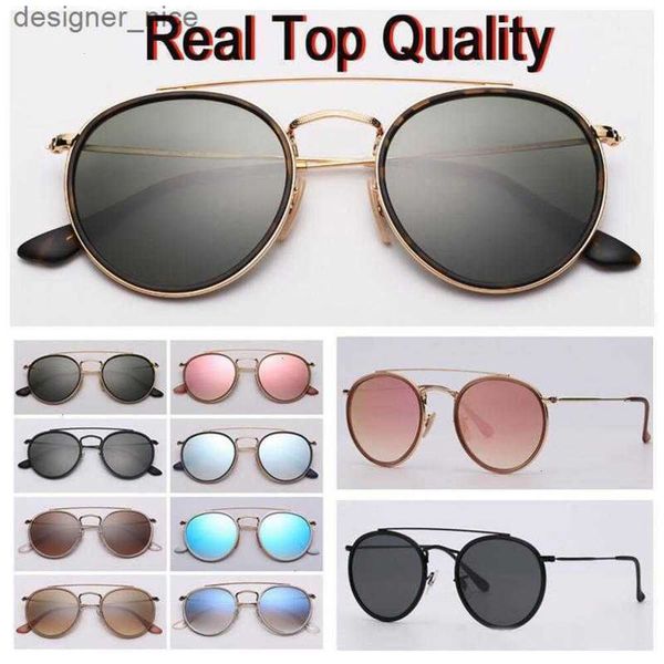 Ausgezeichnete Qualität Mode Sonnenbrille Metall Runde Glaslinse Double Bridge Sonnenbrille Rainess Ban Raybanliness Frauen Männer UV400 Schutz Sonnenbrille 2024 Y6TA Y6TA