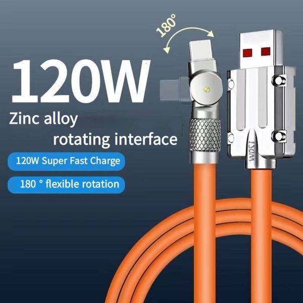 Cabo de carregamento do cotovelo giratório principal 1.5m Typec 120W do metal