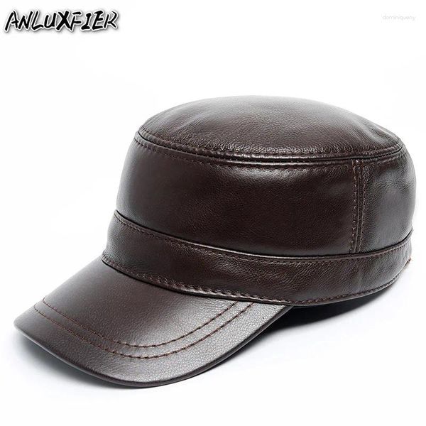 Bola Caps R001 Adulto Chapéu de Couro Natural Chapéus de Pele Ajustável Flat Top Militar Casual Versão Coreana