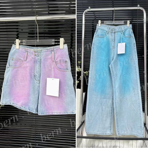 Модные женские джинсы Джинсовые шорты Голубые женские длинные брюки с градиентом цвета