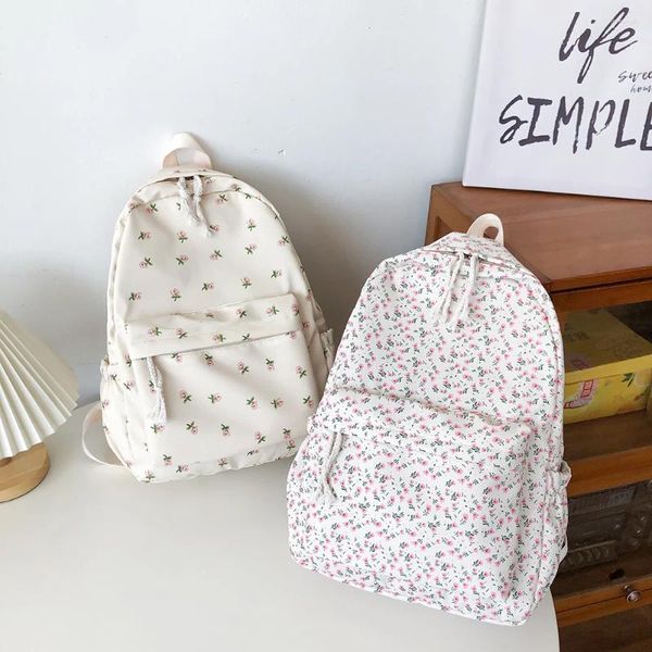 Borse da scuola Zaino con stampa floreale alla moda Borsa da viaggio per fiori da donna Borsa per libri preppy