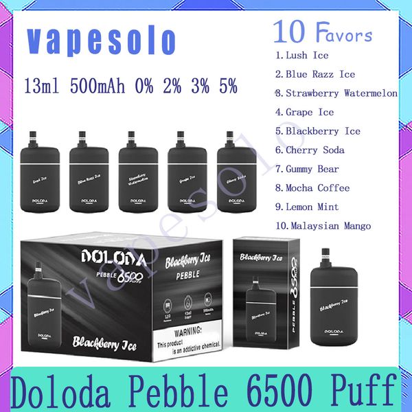 Autentico DOLODA PEBBLE 6500 Puff monouso per sigaretta elettronica Vape Pen Puff 13 ml Liquido preriempito 500 mAh Batteria 10 gusti Vaporizzatore