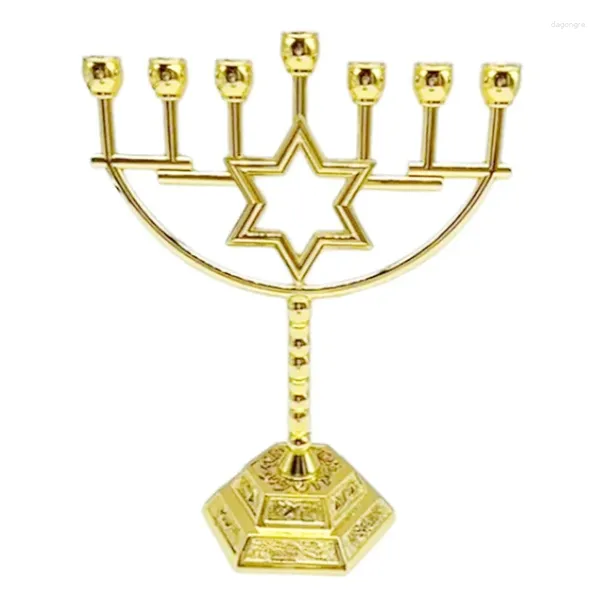 Portacandele Candeliere in metallo Porta Hanukkah Shabbat Ciondolo a stella esagonale Decorazione candelabri Supporto a 7 rami Durevole