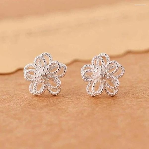 Orecchini a bottone Huitan in metallo color argento fiore doppio strato squisito piercing all'orecchio per donna fantasia regalo per ragazza gioielli alla moda