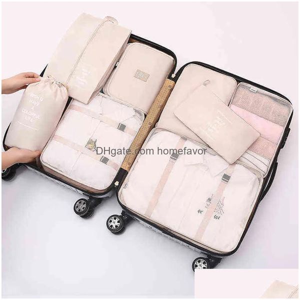 Sacos de armazenamento 8 Pçs / set Grande Capacidade Lage para Embalagem Cubo Roupas Roupa Interior Cosmética Organizador de Viagem Saco de Higiene Pessoal Bolsa Homefavor Dh1AM