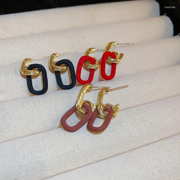Baumelnde Ohrringe Minar Mode Schwarz Kaffee Rot Farbe Acryl Hohl Rechteck Für Frauen Vergoldetes Metall Klobige Kettenohrring