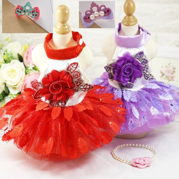 Hundebekleidung Welpenkostüm Spitzenkleid Sommer Haustier Prinzessin Tutu Kleidung Süße Teddyblume für kleine 2 Farben