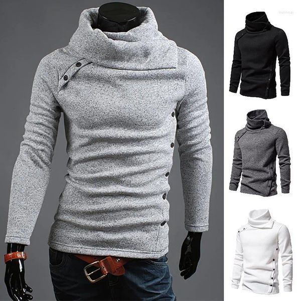 Suéter masculino com gola irregular, gola alta, gola alta, manga comprida, suéter slim fit, pulôver, camisa, roupas