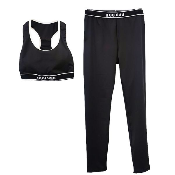 Mulheres acolchoadas esporte colete leggings conjunto sexy preto roupas esportivas verão estilo curto yoga tanque carta impressão respirável calças de jogging roupa de fitness