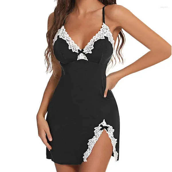 Kadınların Sweetwear Seksi Kadınlar Dantel İpek Saten Gece Elbise Kolsuz Geceleri V Nightgown Artı Beden Kadın Nightdress Nightwear