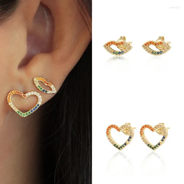 Stift Ohrringe Trendy Damen Buntes CZ Kristall Herzlippenförmige Ohrringohrohrknorpel Piercing Lappen Tragus Schmuck Geschenk