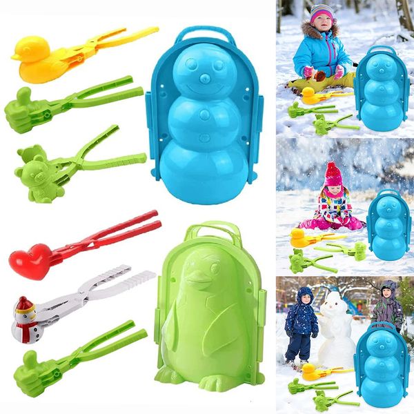 Gadget da esterno Stampo per neve per cartoni animati con manico Creatore di palline di argilla per neve Pinze per clip di plastica per palle di neve carine per bambini Giocattoli invernali all'aperto 231218