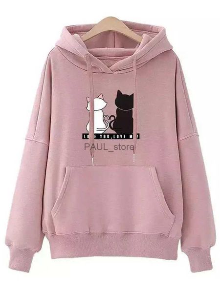 Suéteres femininos streetwear hoodies moletom feminino outono manga longa hoodies harajuku hoodie bonito gato impressão moletom feminino sudadera mujerL231213