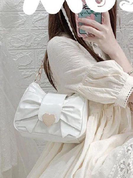Вечерние сумки JIAERDI Harajuku Sweet Y2k, женская сумка на плечо с жемчужным сердцем и бантом, сумка из искусственной кожи в стиле Лолиты, женский сказочный эстетический кошелек 2023