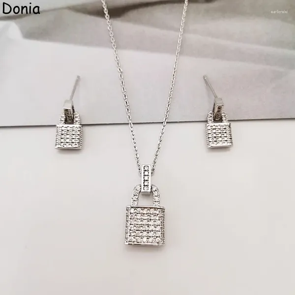 Collana Orecchini Set Donia Gioielli Moda Personalità Blocco Acciaio al titanio Micro-intarsiato Zircone Argento Ago Abito di lusso