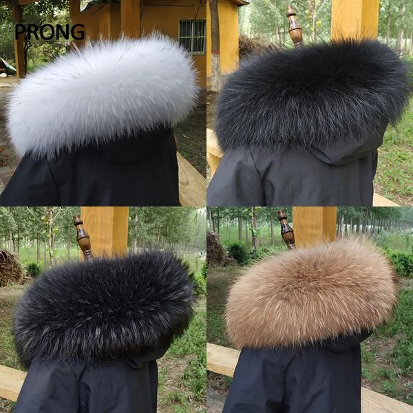 Lenços Real Raccoon Fur Collar para Casaco de Inverno Capa Decoração Peludo Mulheres Homens Xaile Luxo Quente Grande Tamanho Cachecol 231218