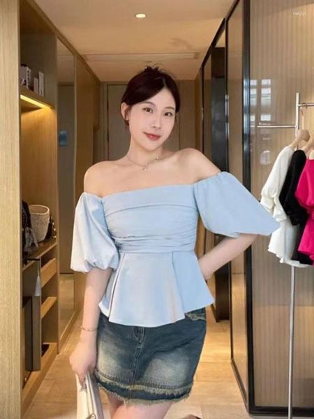 Frauenblusen plus Größe Solid Folds lässige Sommer -Puffhülle Chiffon Shirts Leichtes Baumwollkoreanische Mode elegante Kawaii Frau