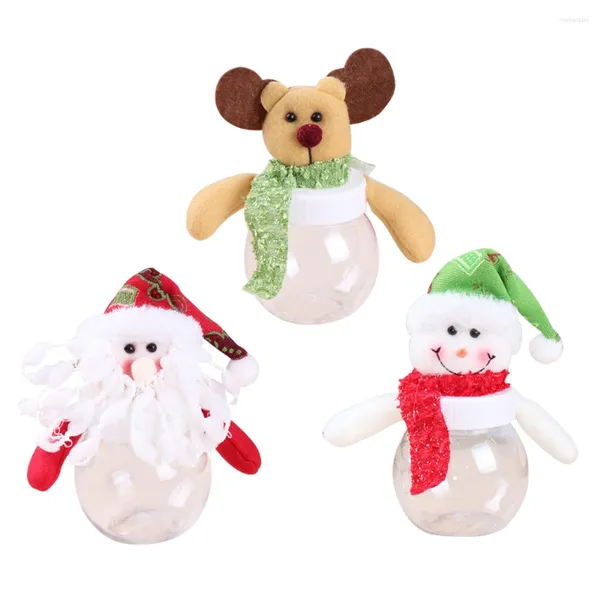 Bottiglie di stoccaggio 3 pezzi Barattoli di caramelle natalizie Barattoli rotondi vuoti Scatola di cartone contenitore Decorazione per feste (Santa Snowman Elk)