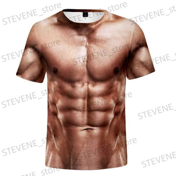 Erkek Tişörtleri 2022 Yaz Komik 3d Kas T Shirt Erkekler Yeni Kısa Kollu Fitness Serin Tee Street Giyim Cosplay Sahte Kas T Shirt Belly T231219