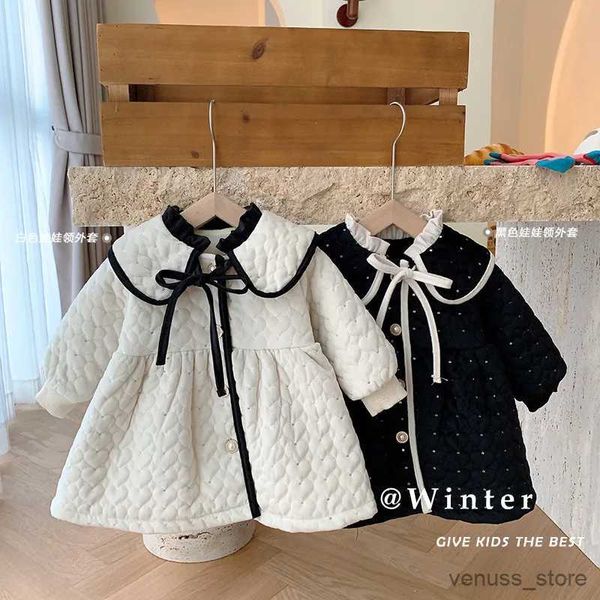 Платья для девочек, детская хлопковая куртка, бархатное пальто для девочек, осенне-зимняя верхняя одежда, одежда для малышей, плотное хлопковое платье для новорожденных девочек