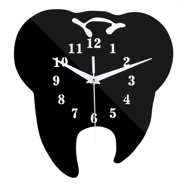 Orologi da parete Orologio creativo a forma di dente Timelike Ornamento dentale Adesivo specchio acrilico 3D Decorazioni per la casa-Nero