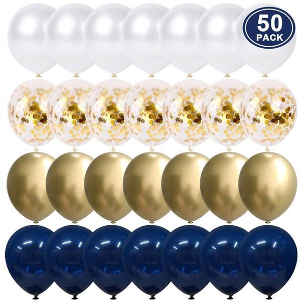 50 Stück 12 Zoll Metallic Gold Weiße Perlenballons Babyparty Hochzeit Geburtstag Party Marineblau Gold Konfetti Latex Ballon Dekor Ki2103
