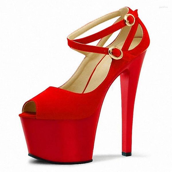 Sapatos de vestido passarela gótico saltos finos 17cm moda sexy fetiche peep toe rebanho exótico dançarino tira pólo dança raso tamanho grande