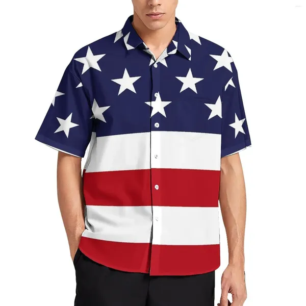 Camisas casuais masculinas bandeira americana camisa estrelas brancas impressão férias soltas havaí tendências blusas mangas curtas gráficos oversized topos