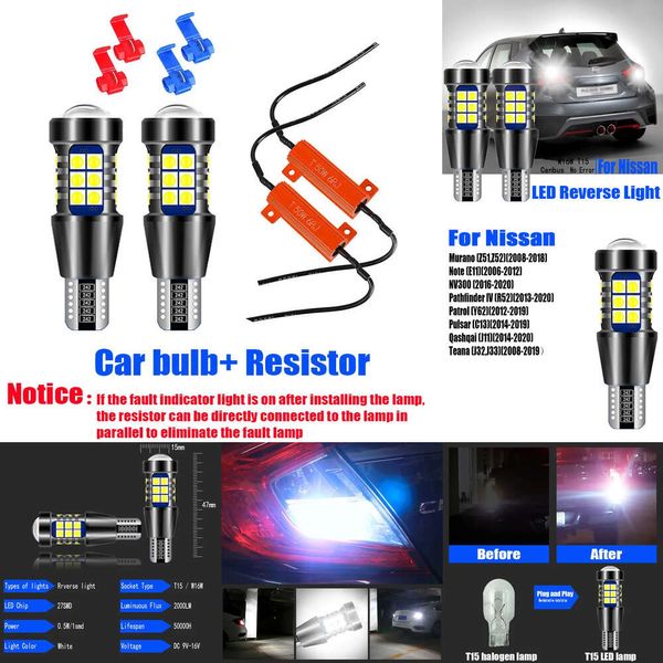 Новые декоративные светильники 2pcs T15 Canbus светодиодные обратные светильники W16W лампа для Nissan Murano Note NV300 Pathfinder R52 Patrol Pulsar Qashqai J11 Teana J32 J33