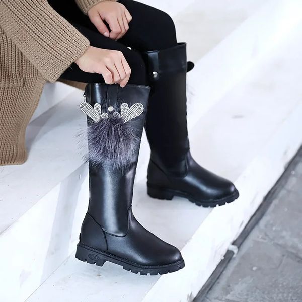 Botlar Kız Boot Sonbahar/Kış Moda Çocuk Ayakkabı Geyiği Kulak Uzun Boot Yumuşak Sole Deri Boot Peluş Kız Ayakkabı Bota Infantil Menina 231219