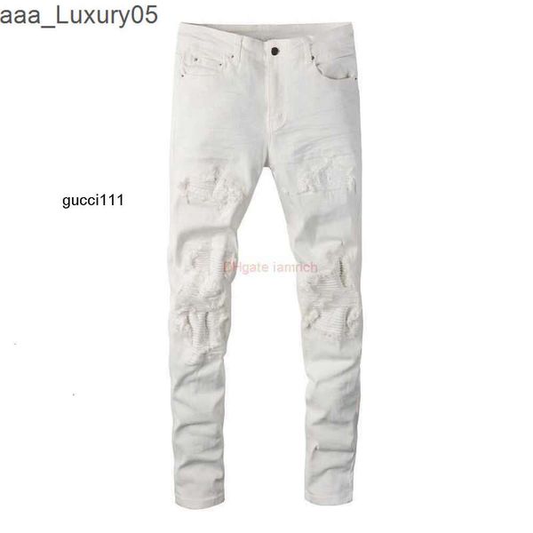 Jeans amari amirl amirlies am Patch amis imiri amiiri AM Designer Hole Clothing es Jeans Denim Pants Daged es High Street White Mens Ins Youth Elastic Slim Fit Pan 6GDT