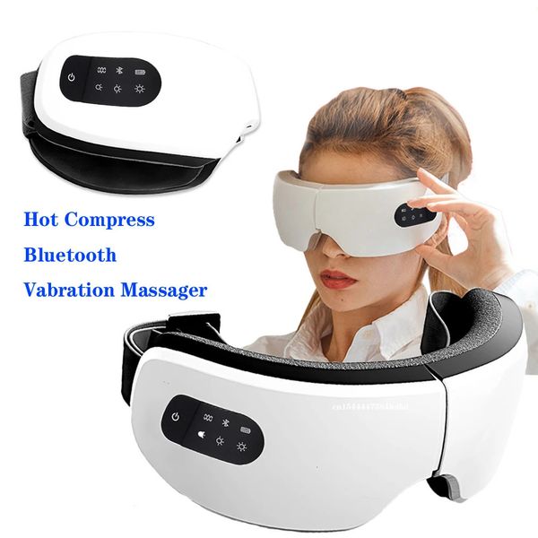 Massageiro de olho Massager de máscara de olho inteligente Vibrador Compressa Bluetooth Musice Carreira Olhos Aquecimento de Fadiga Alívio Dispositivo dobrável Charging USB 231218