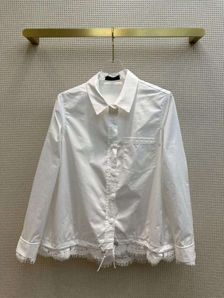 Camisas casuais masculinas com costura de renda macia camisa branca feminina é muito delicada