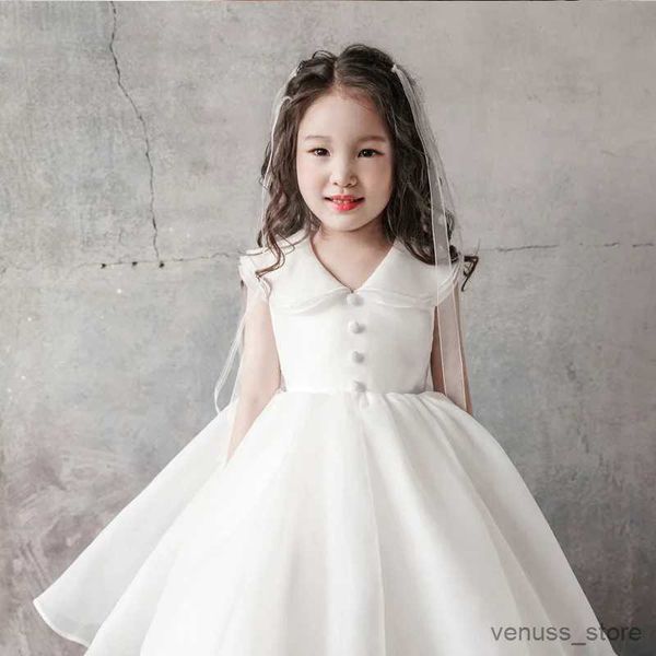 Kız elbiseler çiçek kızlar gelinlik doğum günü akşam parti prenses beyaz yay kabarık elbiseler moda çocuk podyum balo elbisesi