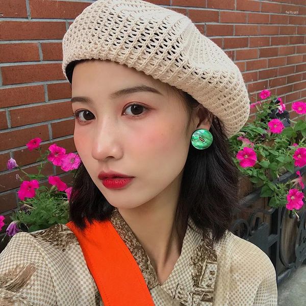 Berets Sommer Baskenmütze Hüte Für Frauen Gestrickte Atmungsaktive Hut Koreanische Künstler Kappe Weibliche Sonnencreme Reise Urlaub Flache