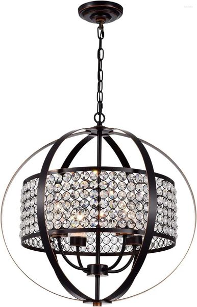 Lustres Armazém de Tiffany Elizabeth Óleo Esfregado Bronze 4-Light Globe Crystal Shade Pingente Lustre Marrom