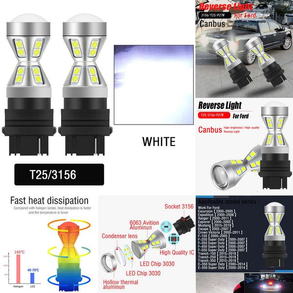 Neue dekorative Lichter 2x Canbus LED-Rückfahrlichtlampe 3156 P27W für Ford Excursion Expedition Ranger Explorer Mustang Escape F-150 Transit-150 E-350